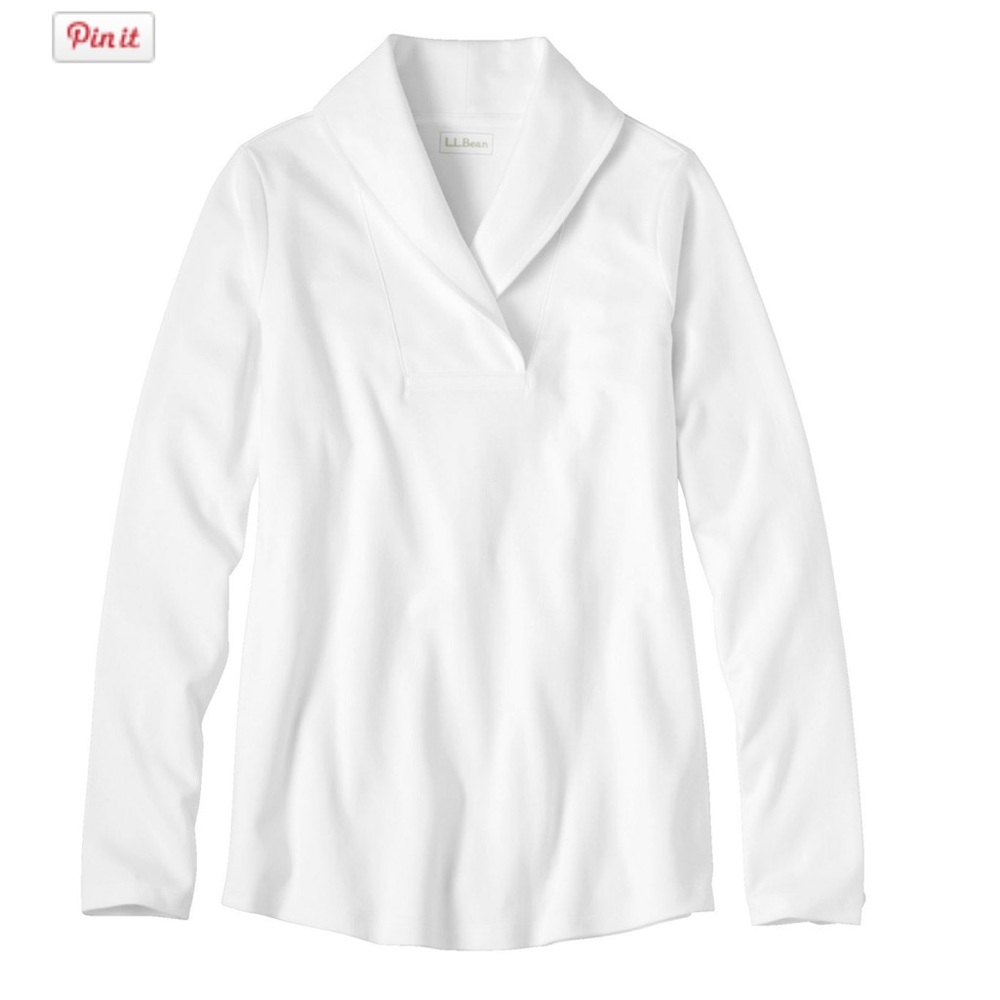 L.L.Bean White Pullover, Long-Sleeve Shawl Collar